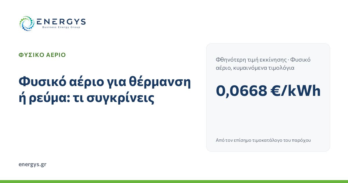 Καυστήρας φυσικού αερίου δίπλα σε εξωτερική μονάδα αντλίας θερμότητας, με λογαριασμούς ενέργειας πάνω σε τραπέζι
